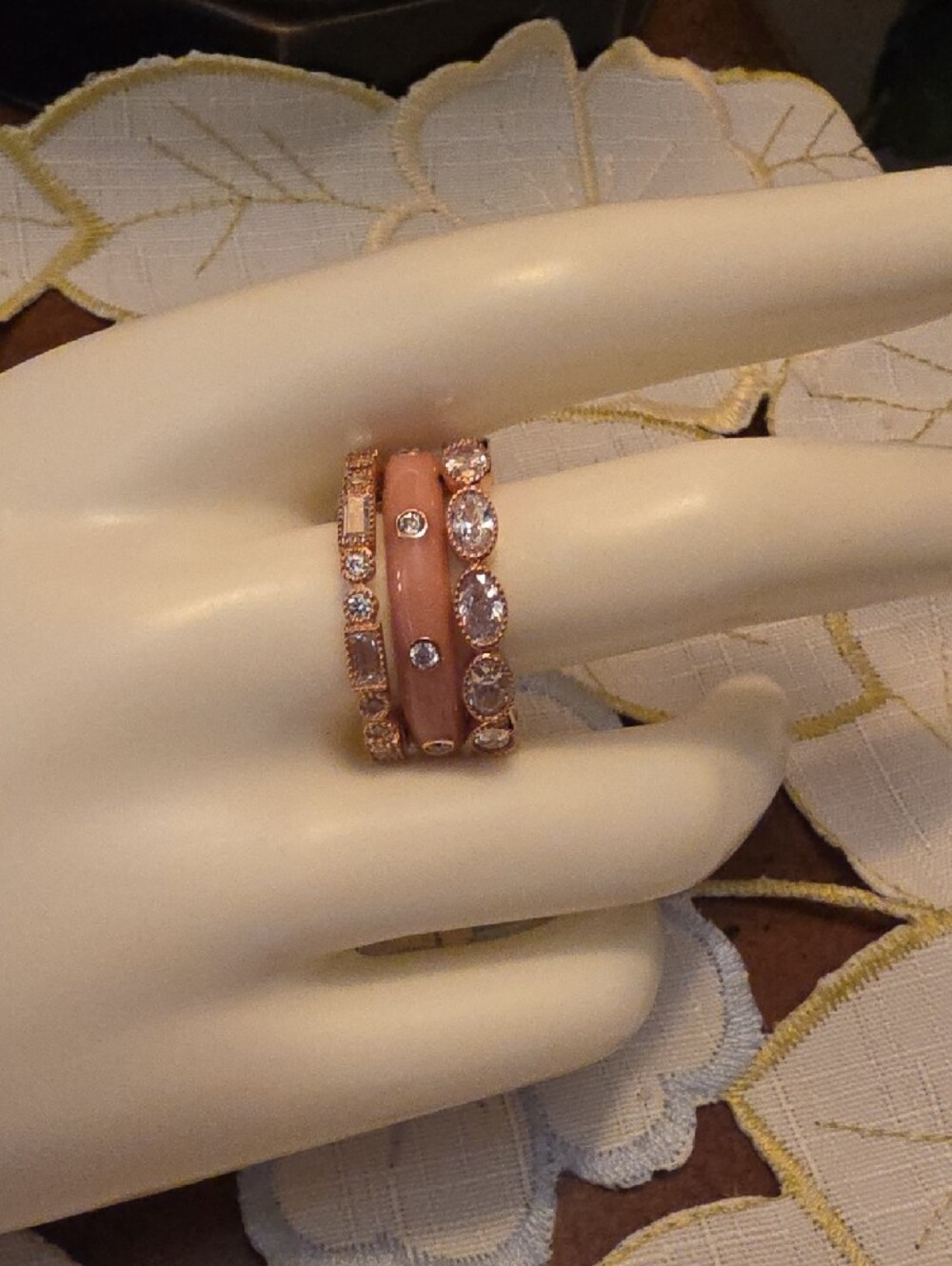 Diamonique CZ Pink Enamel Eternity Stack Set Rose Gold Sterling Silver Rings - Picture 11 of 16